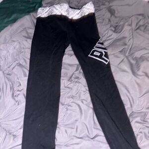 Victoria's Secret Black Leggings with White Patterned Waistband
